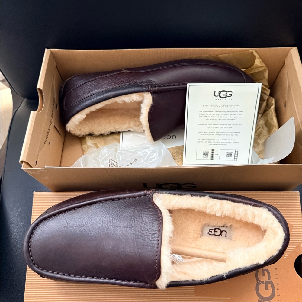 UGG Tan Leather Ascot Slippers